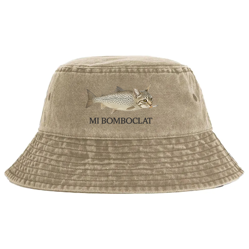 Tokyocanvas Bomboclat Fish Cat Meme Washed Bucket Hat