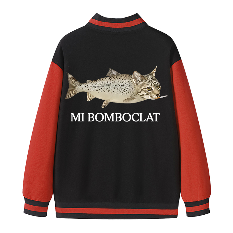 Tokyocanvas Bomboclat Fish Cat Meme Varsity Jacket