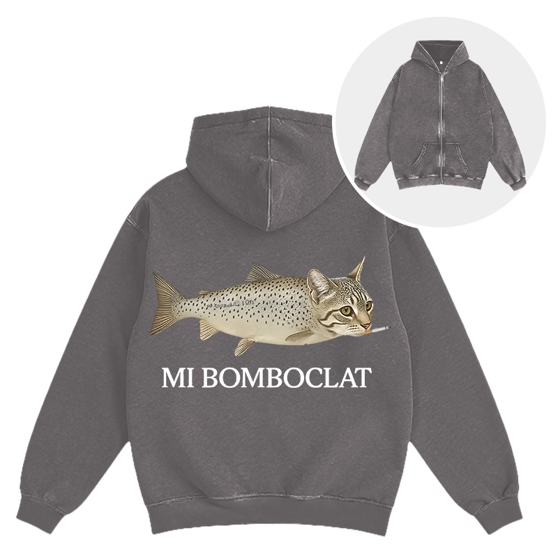 Tokyocanvas Bomboclat Fish Cat Meme Washed Zip Hoodie