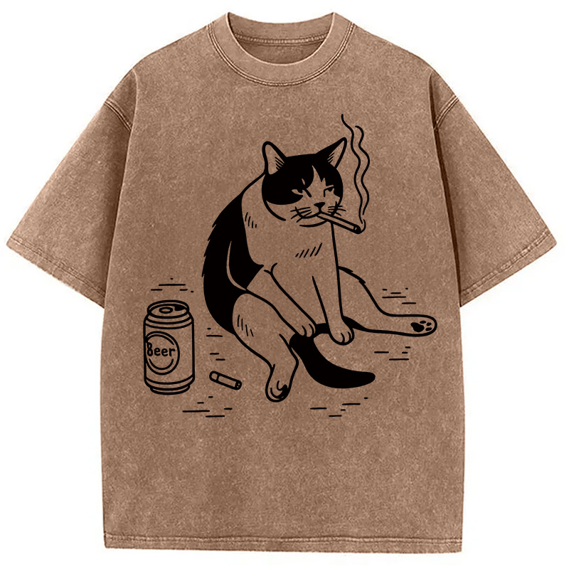 Tokyocanvas Cigarette Cat Washed T-Shirt