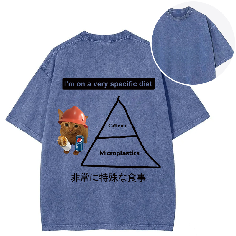 Tokyocanvas A Very Specific Diet Cat Meme Back Washed T-Shirt