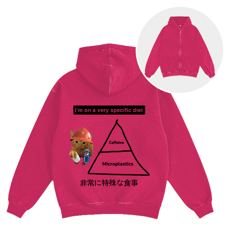 Tokyocanvas A Very Specific Diet Cat Meme Washed Zip Hoodie