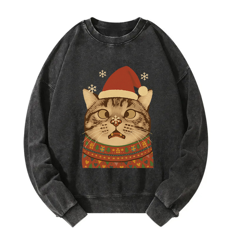 Tokyocanvas The Christmas Silly Cat Washed Sweatshirt