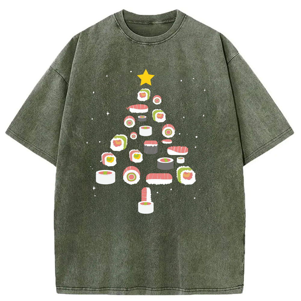 Tokyocanvas Sushi Christmas Tree Washed T-Shirt
