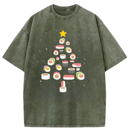 Tokyocanvas Sushi Christmas Tree Washed T-Shirt