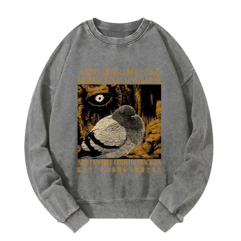 Tokyocanvas Morality is a Constraint Funny Pigeon  Washed Sweatshirt