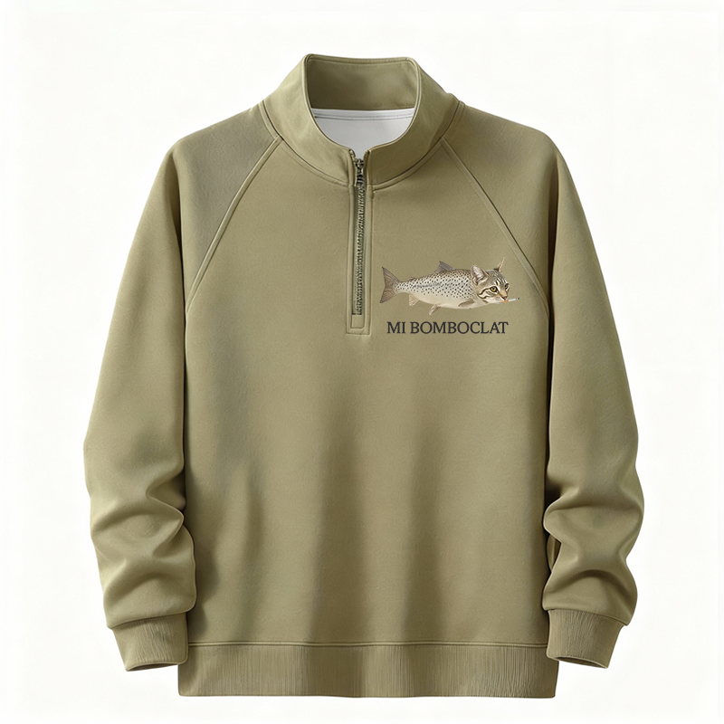 Tokyocanvas Bomboclat Fish Cat Meme Half-Zip Sweatshirt