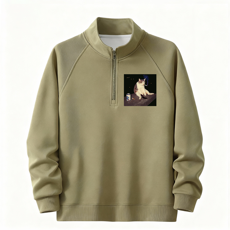 Tokyocanvas Cigarette Kitten Funny Smoking Cat Meme Half-Zip Sweatshirt