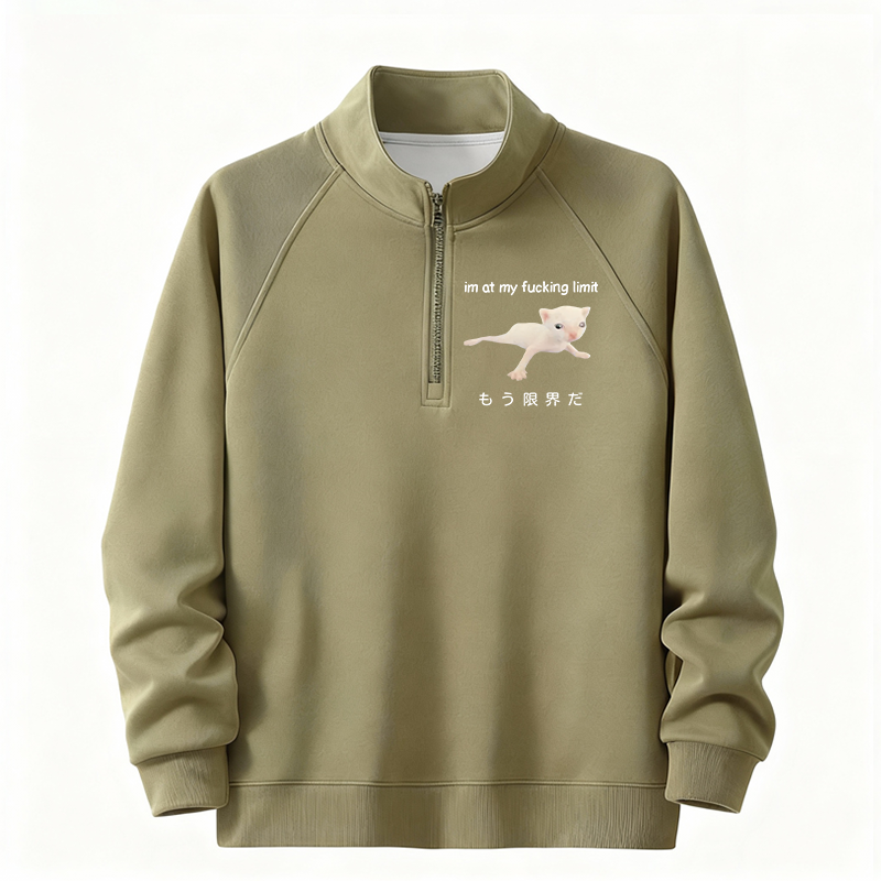 Tokyocanvas Cat Reaching Its Limit Half-Zip Sweatshirt