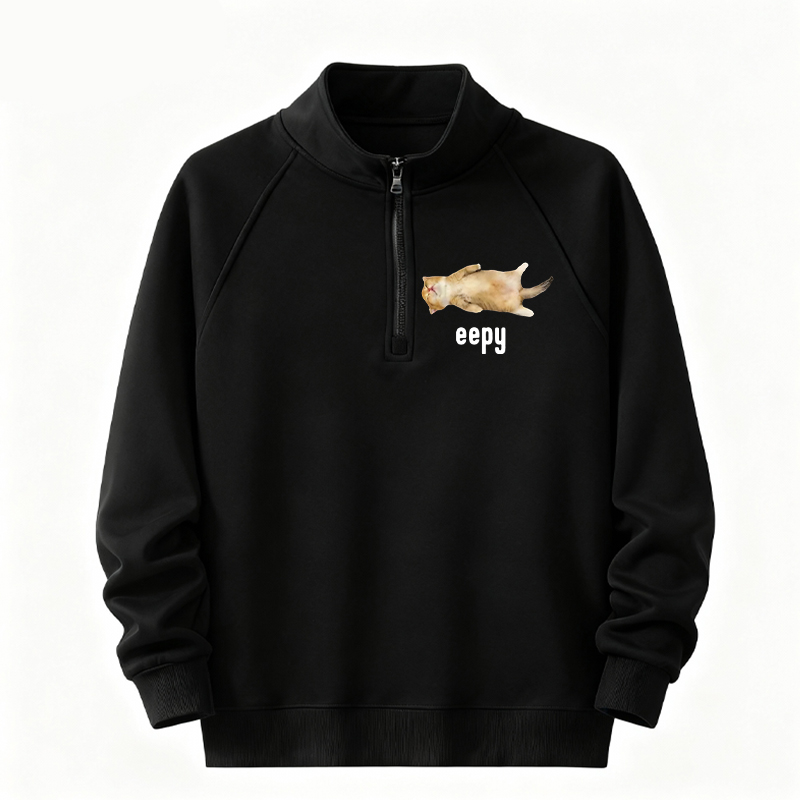 Tokyocanvas Silly Sleepy Cat Meme Half-Zip Sweatshirt
