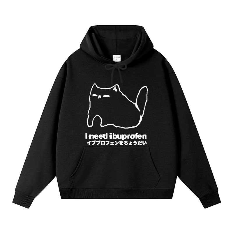 Tokyocanvas I Need Ibuprofen Cat Fleece Lined Hoodie