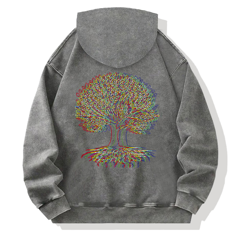 Tokyocanvas Psychedelic Tree Of Life Back Washed Hoodie