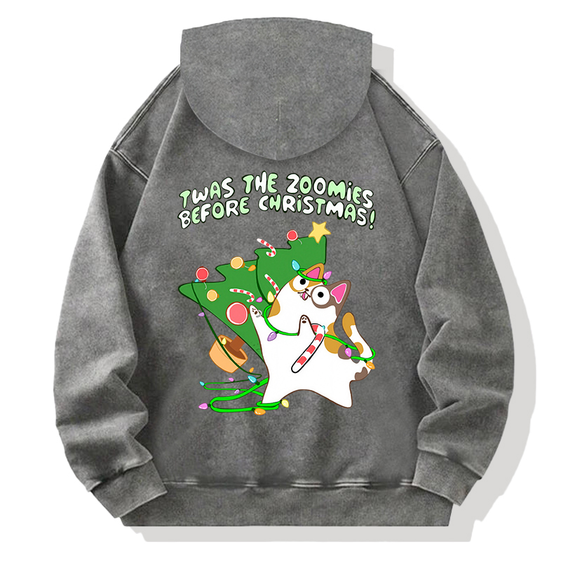 Tokyocanvas Twas the Zoomies Before Christmas Calico Cat Gone Back Washed Hoodie