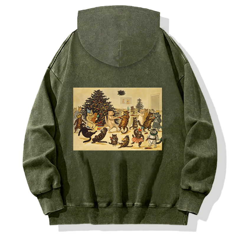 Tokyocanvas Louis Wain Christmas Party Dancing Cats Back Washed Hoodie