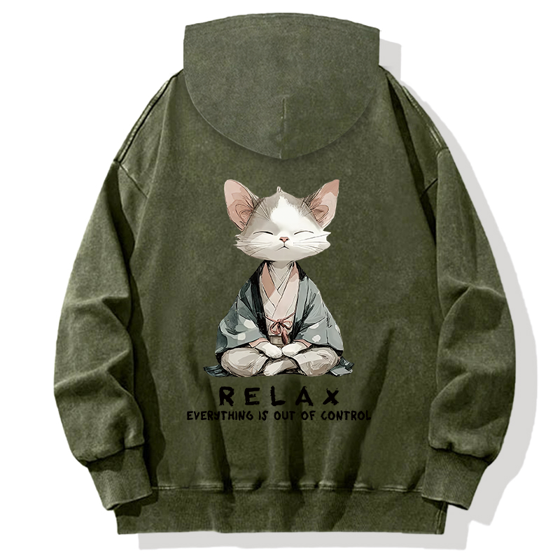 Tokyocanvas Zen Cat Relaxation Back Washed Hoodie