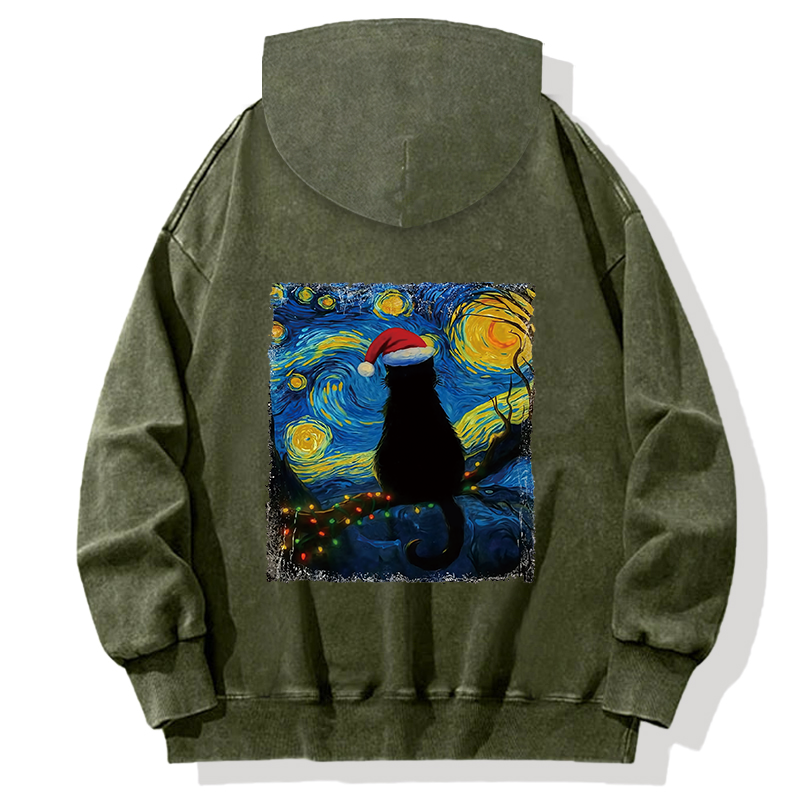 Tokyocanvas A Cat’s Christmas Under The Stars Back Washed Hoodie