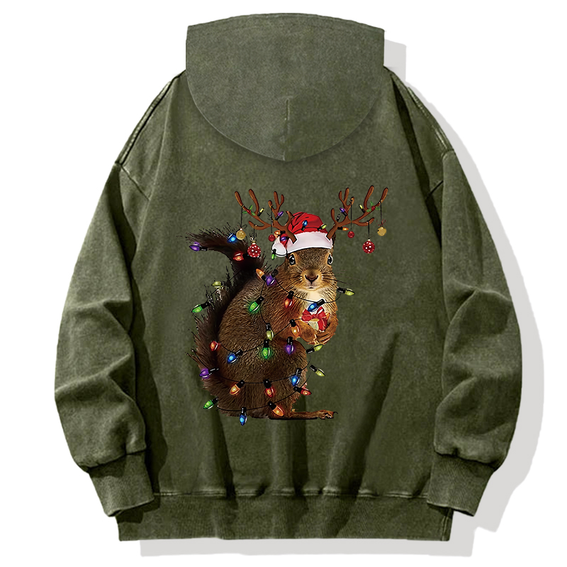 Tokyocanvas Christmas Squirrel Back Washed Hoodie