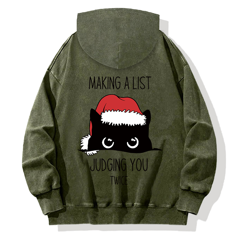 Tokyocanvas Christmas Cat Staring At You Back Washed Hoodie