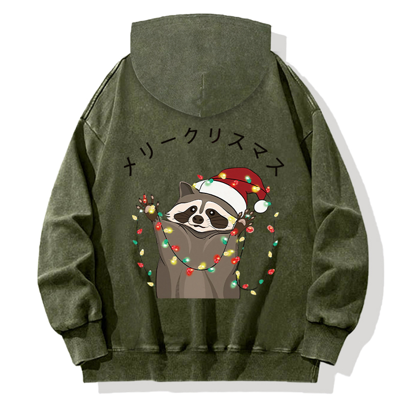 Tokyocanvas Raccoon Christmas Back Washed Hoodie