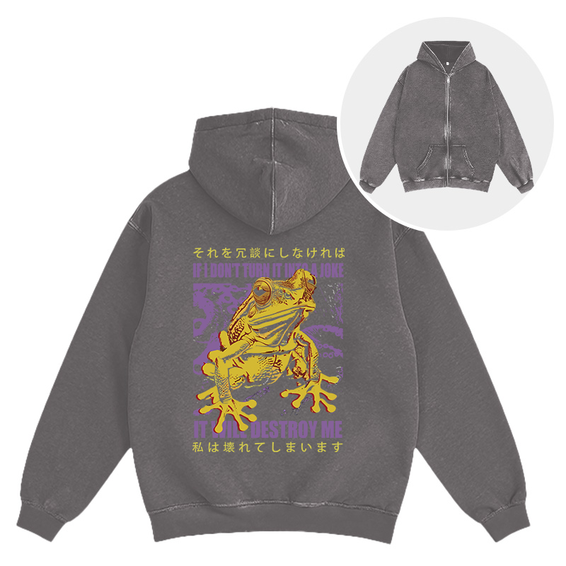 Tokyocanvas A Frog Prone To Emotional Breakdown Washed Zip Hoodie
