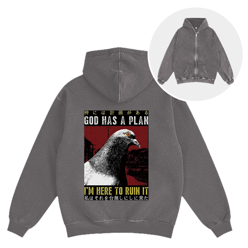 Tokyocanvas Pigeons That Want To Break The Plan Washed Zip Hoodie