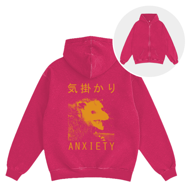 Tokyocanvas Anxiety Japanese Opossum Washed Zip Hoodie