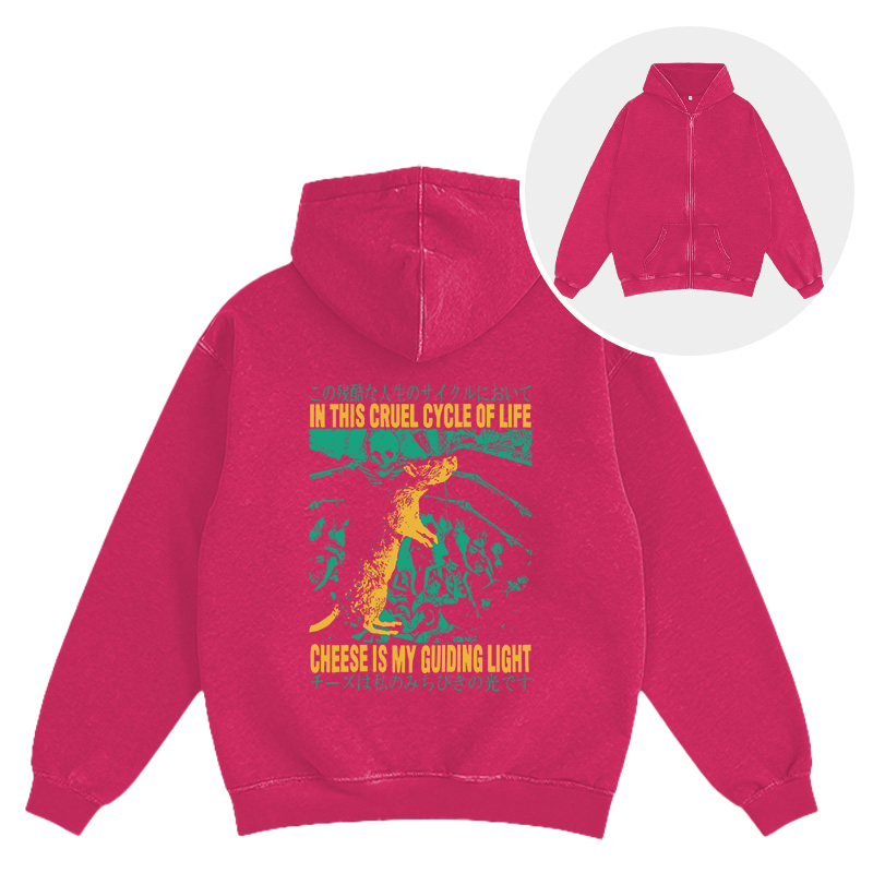Tokyocanvas Cheese is My Guiding Light Rat Washed Zip Hoodie