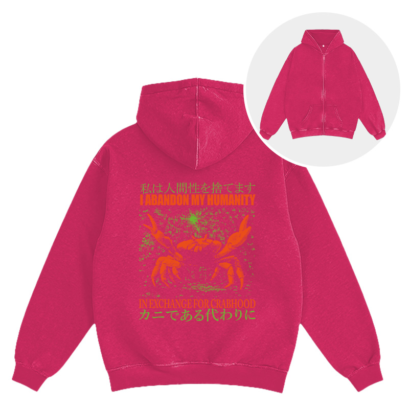 Tokyocanvas Vintage Japanese Crab Jokes Washed Zip Hoodie