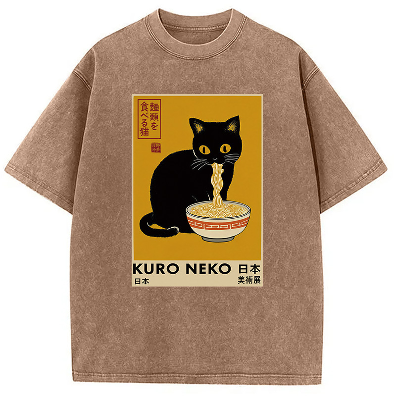 Tokyocanvas Kuro Neko Ramen Washed T-Shirt