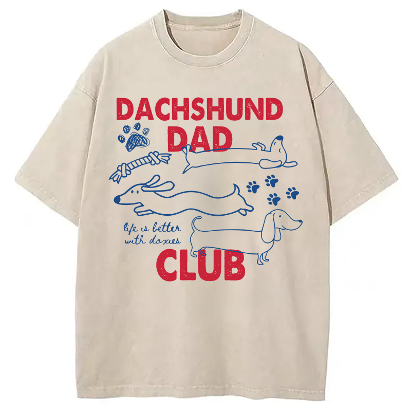 Tokyocanvas Dachshund Dad Club Washed T-Shirt