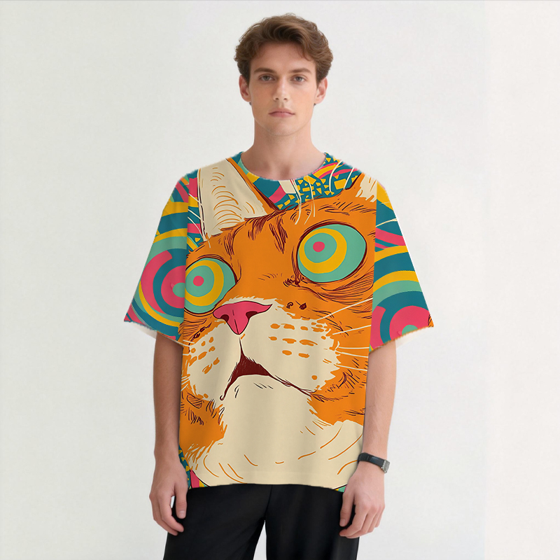 Tokyocanvas Colorful Cat Graphic Print T-shirt