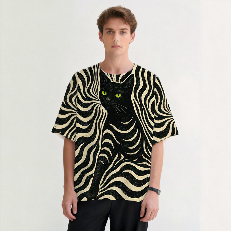 Tokyocanvas Modern Black Cat Graphic Print T-shirt