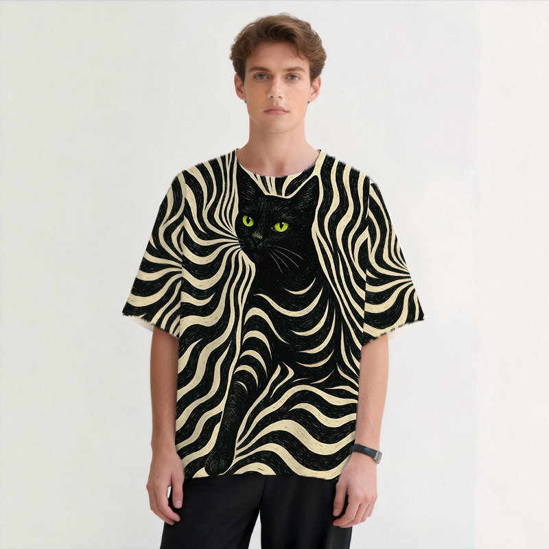 Tokyocanvas Modern Black Cat Graphic Print T-shirt