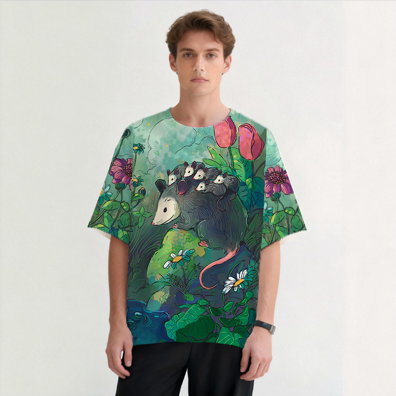 Tokyocanvas Opossum Meets Frog Graphic Print T-shirt
