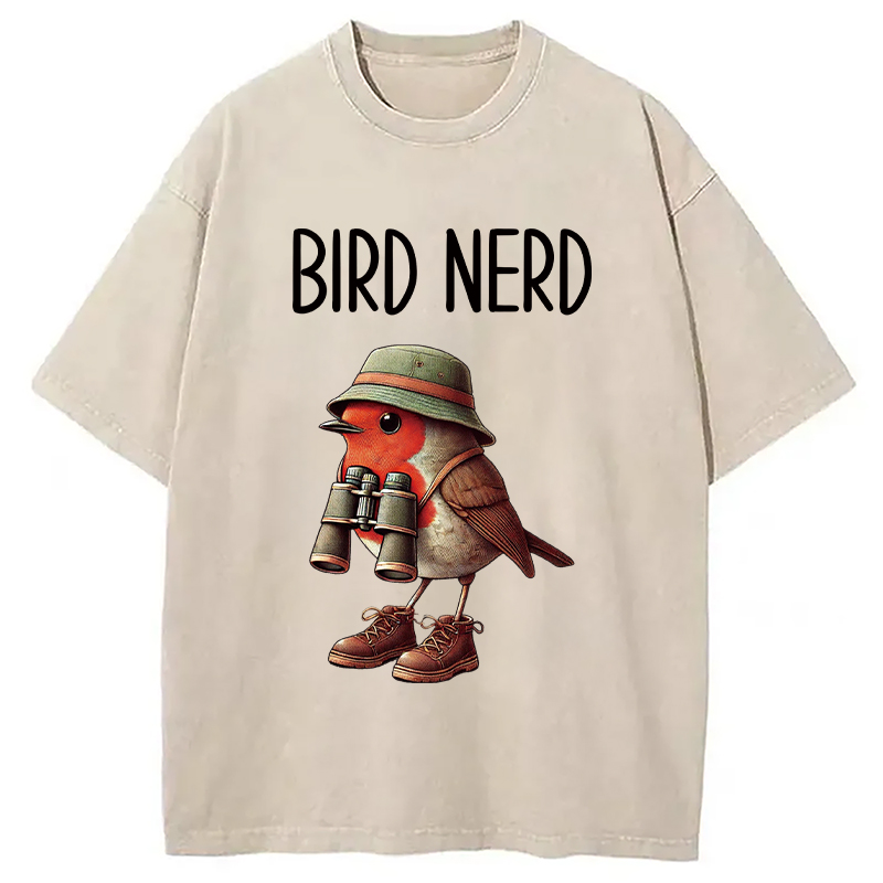 Tokyocanvas Funny Bird Nerd Washed T-Shirt