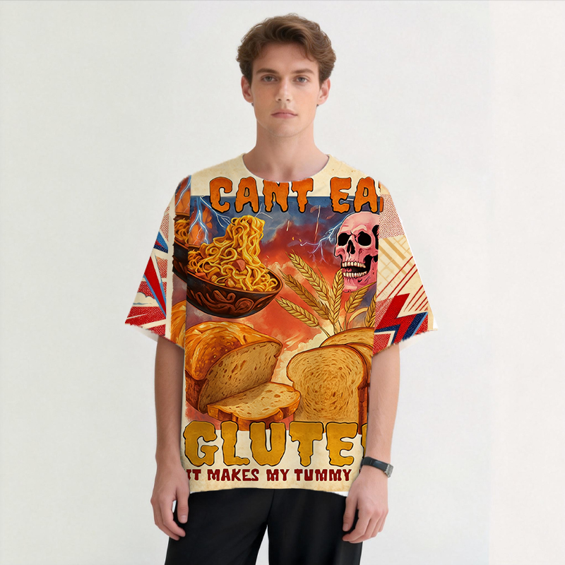 Tokyocanvas I Can't Eat Gluten Funny Meme Graphic Print T-shirt