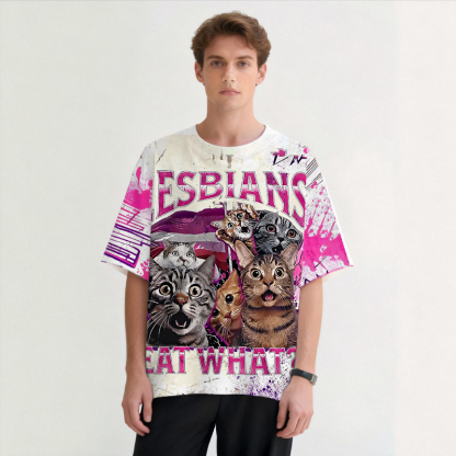 Tokyocanvas Lesbians Eat What?! Funny Graphic Print T-shirt