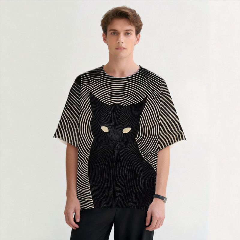 Tokyocanvas Mysterious Black Cat Graphic Print T-shirt