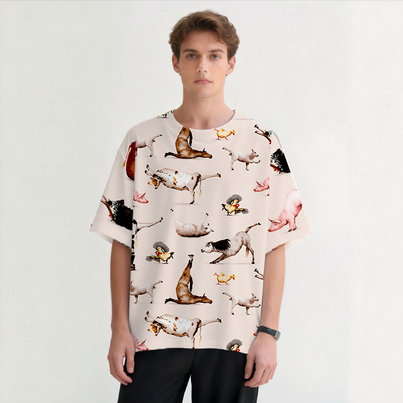 Tokyocanvas Funny Animal Yoga Acrobatics Graphic Print T-shirt