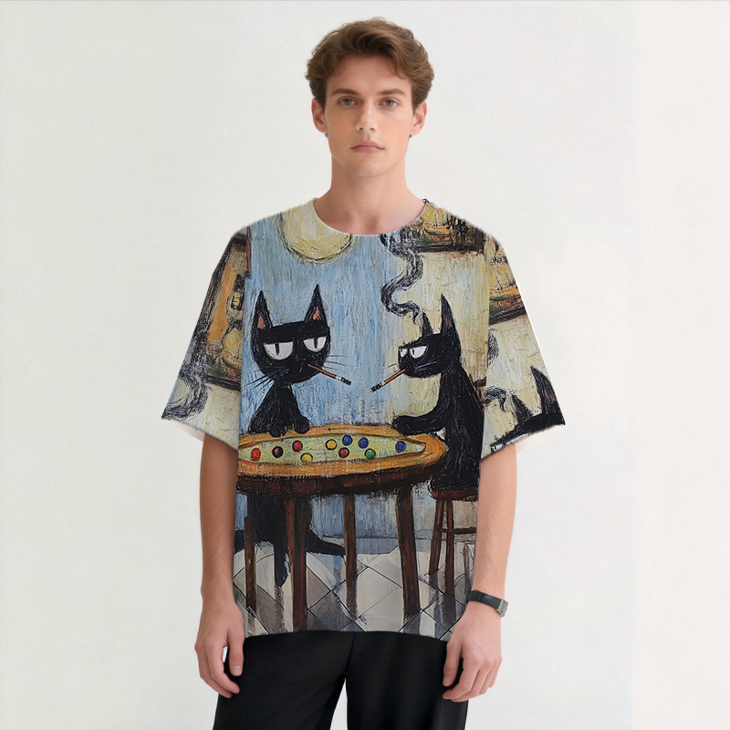 Tokyocanvas Cats Playing Marbles Graphic Print T-shirt