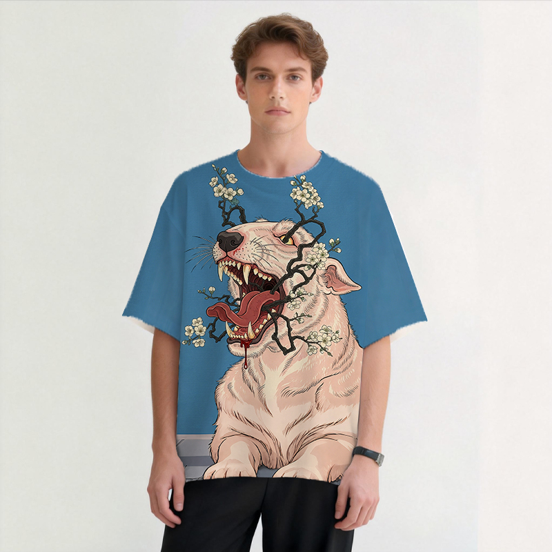 Tokyocanvas White Hound Of Blossoming Rage Graphic Print T-shirt