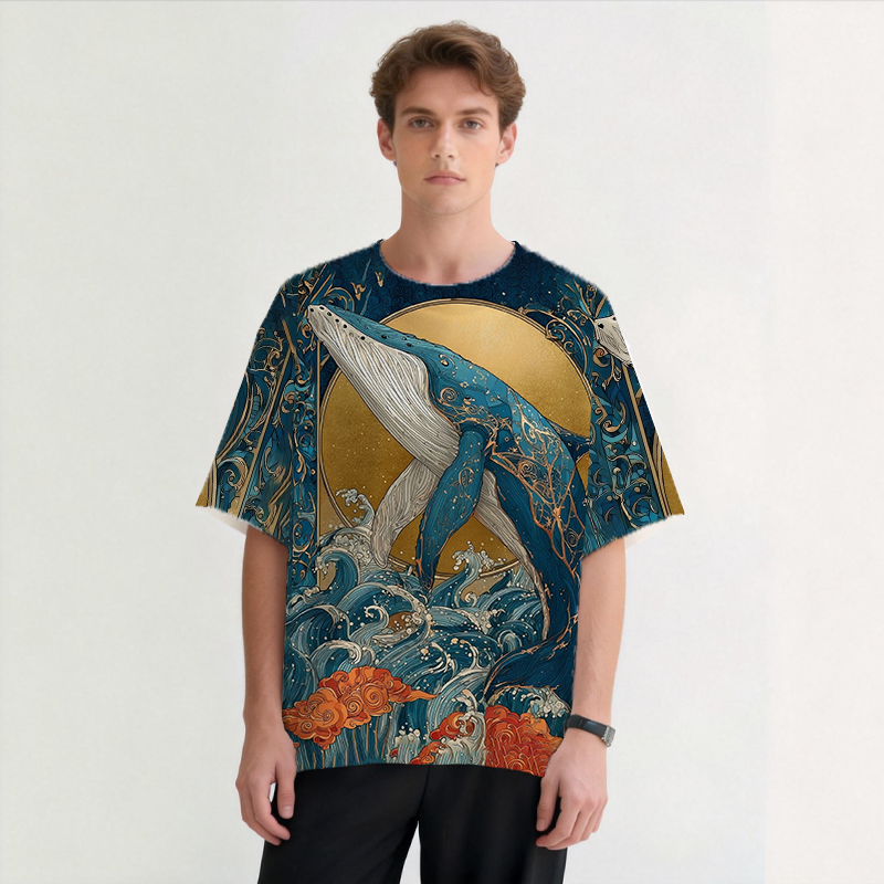 Tokyocanvas Golden Whale Graphic Print T-shirt
