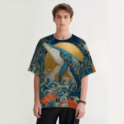 Tokyocanvas Golden Whale Graphic Print T-shirt