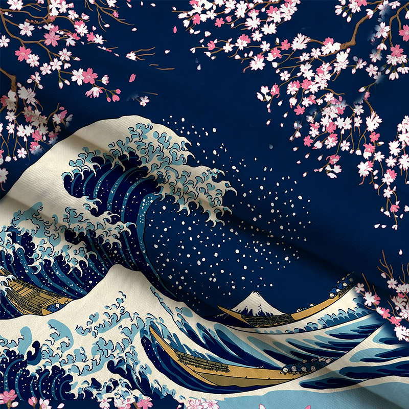 Tokyocanvas Sakura and Wave Graphic Long-sleeve T-Shirt