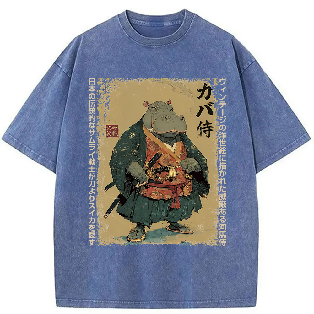 Tokyocanvas Samurai Hippo: Slicer of Melons Washed T-Shirt