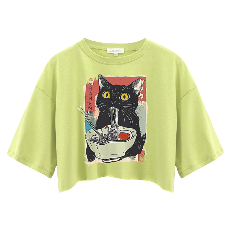 Tokyocanvas Cute Cat Eating Ramen Crop Top