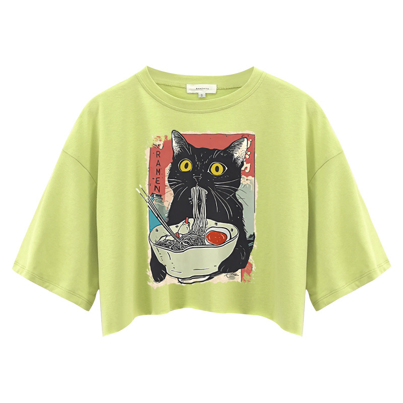 Tokyocanvas Cute Cat Eating Ramen Crop Top