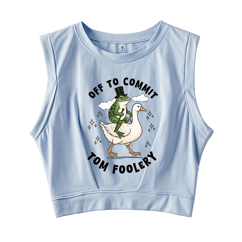 Tokyocanvas Frog Riding Goose Funny Sarcastic Meme Sleeveless Crop Top