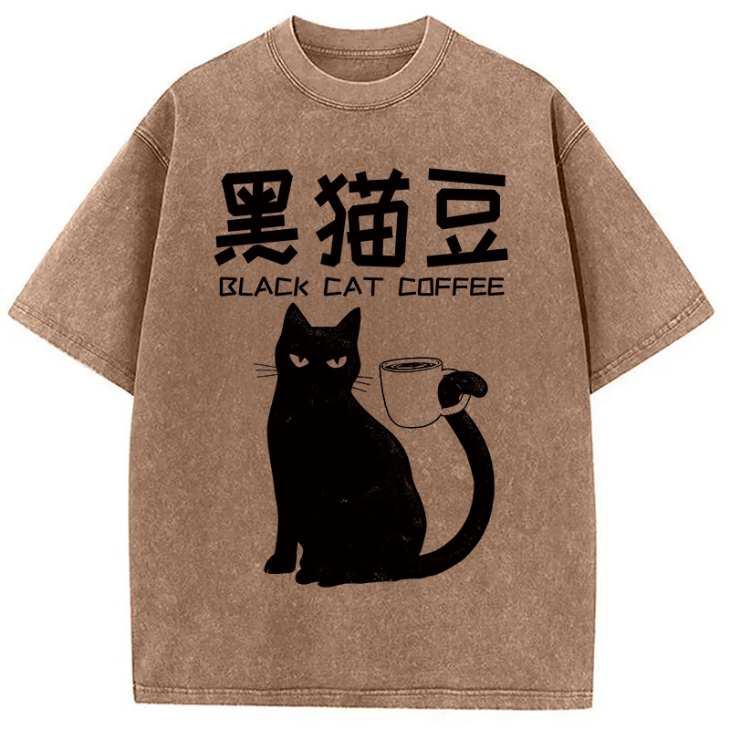Tokyocanvas Black Cat Coffee Washed T-Shirt