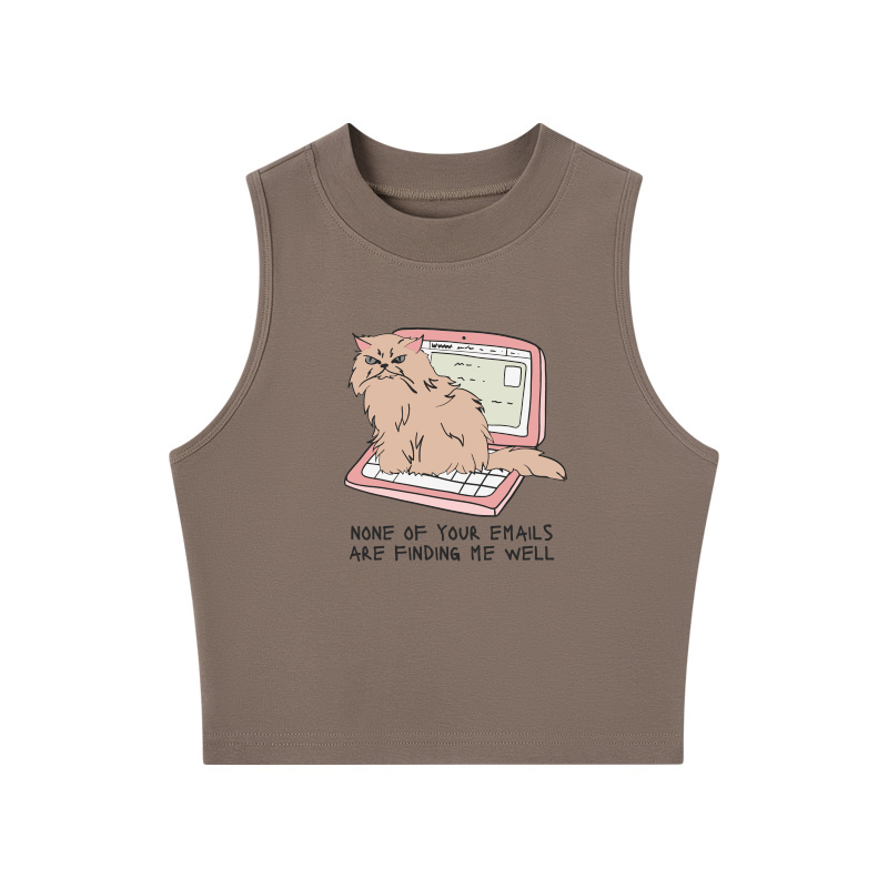 Tokyocanvas Office Cat Crew Neck Crop Top
